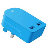 Universal Folding Dual USB Mains Plug Adapter 3.1A  FAST CHARGE PLUG Light blue colour