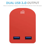 Universal Folding Dual USB Mains Plug Adapter 3.1A  FAST CHARGE PLUG Red colour