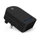 Black Universal Folding Dual USB Mains Plug Adapter 3.1A Black colour