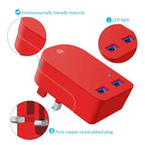 Universal Folding Dual USB Mains Plug Adapter 3.1A  FAST CHARGE PLUG red colour