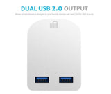White Universal Folding Dual USB Mains Plug Adapter 3.1A White colour