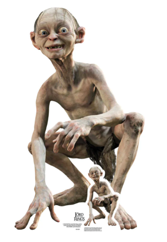 The movie character Gollum is posing and facing forwards