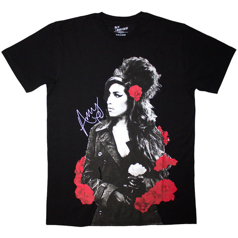 Amy Winehouse T-Shirt: Rose Portrait (Black)
