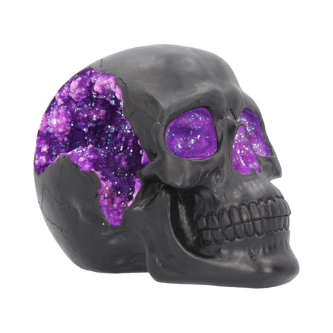 Geode Skull Black Purple Gothic Glitter Figurine