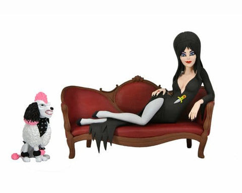 Elvira on couch with Gonk the dog Action Figure