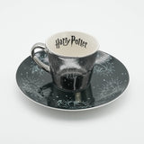 Harry Potter-themed cup and saucer set on a white background