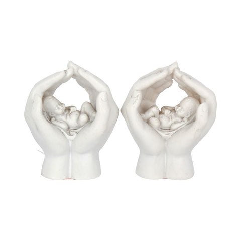 Set of Two Small Shelter Baby in Cradled Hands Figurine