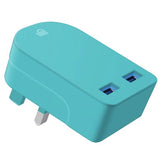 Universal Folding Dual USB Mains Plug Adapter 3.1A  FAST CHARGE PLUG Teal colour