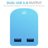 Universal Folding Dual USB Mains Plug Adapter 3.1A  FAST CHARGE PLUG Light blue colour
