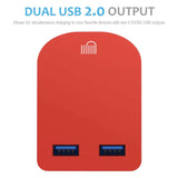 Universal Folding Dual USB Mains Plug Adapter 3.1A  FAST CHARGE PLUG Red colour