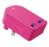 Universal Folding Dual USB Mains Plug Adapter 3.1A  FAST CHARGE PLUG Pink colour