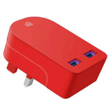 Universal Folding Dual USB Mains Plug Adapter 3.1A  FAST CHARGE PLUG Red colour
