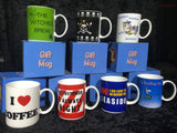 Humorous gift mugs with boxes