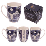 Winter Warrior Wolf Porcelain Mug - Lisa Parker Licensed Design side view and box
