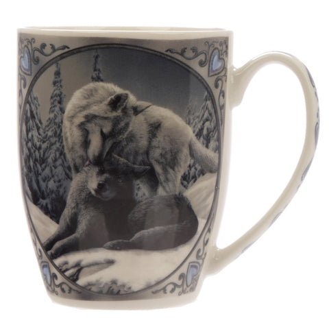Snow Kisses Wolf Porcelain Mug - Lisa Parker Licensed Design side view