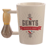 Shaving Brush Shapped Handle Ceramic Mug with Barber Shop Decal side view