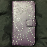 iPhone black glitter wallet book case front view