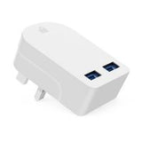 White Universal Folding Dual USB Mains Plug Adapter 3.1A White colour